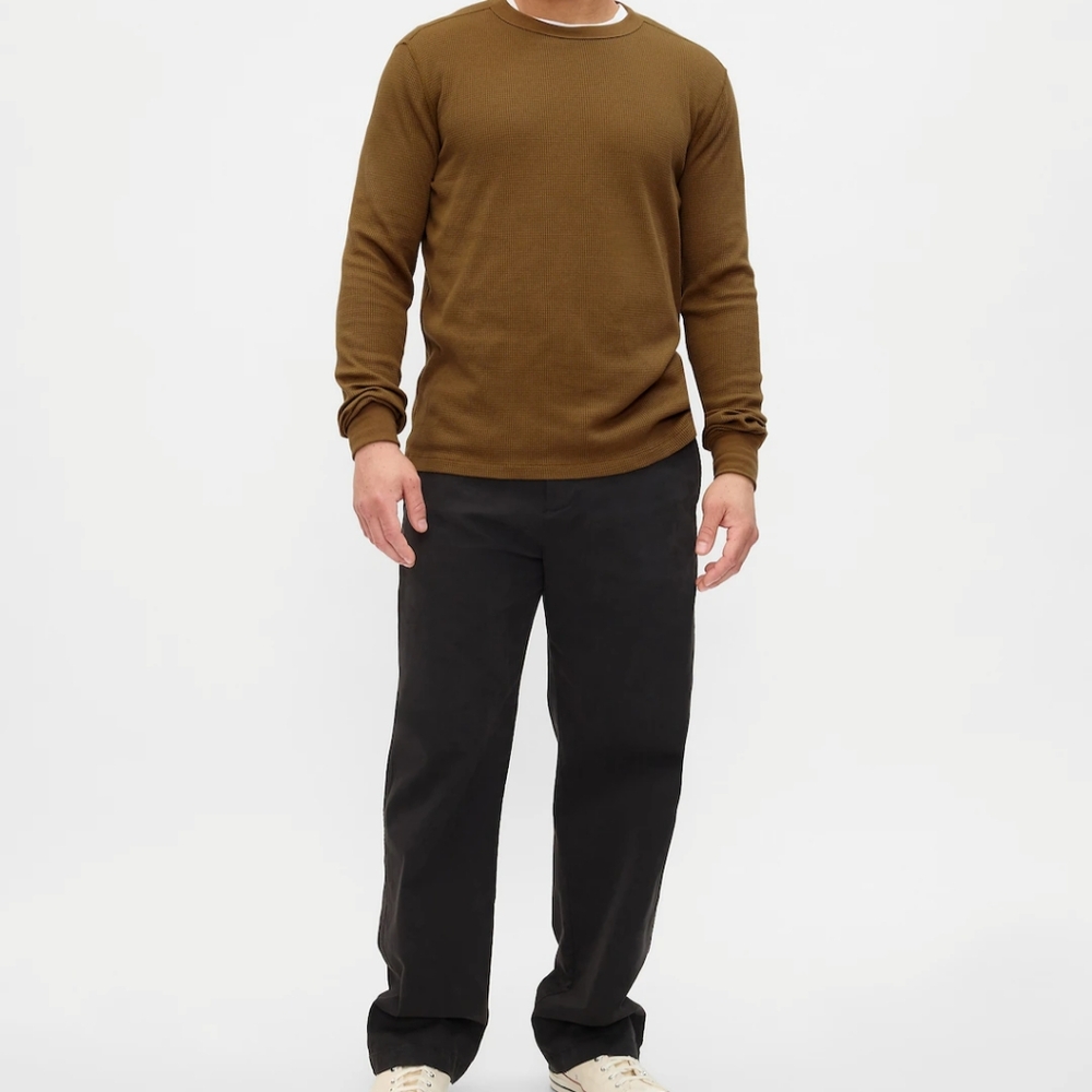 GAP Factory Waffle-Knit Crewneck T-Shirt. Palomino Brown.Size: L - Picture 4 of 8